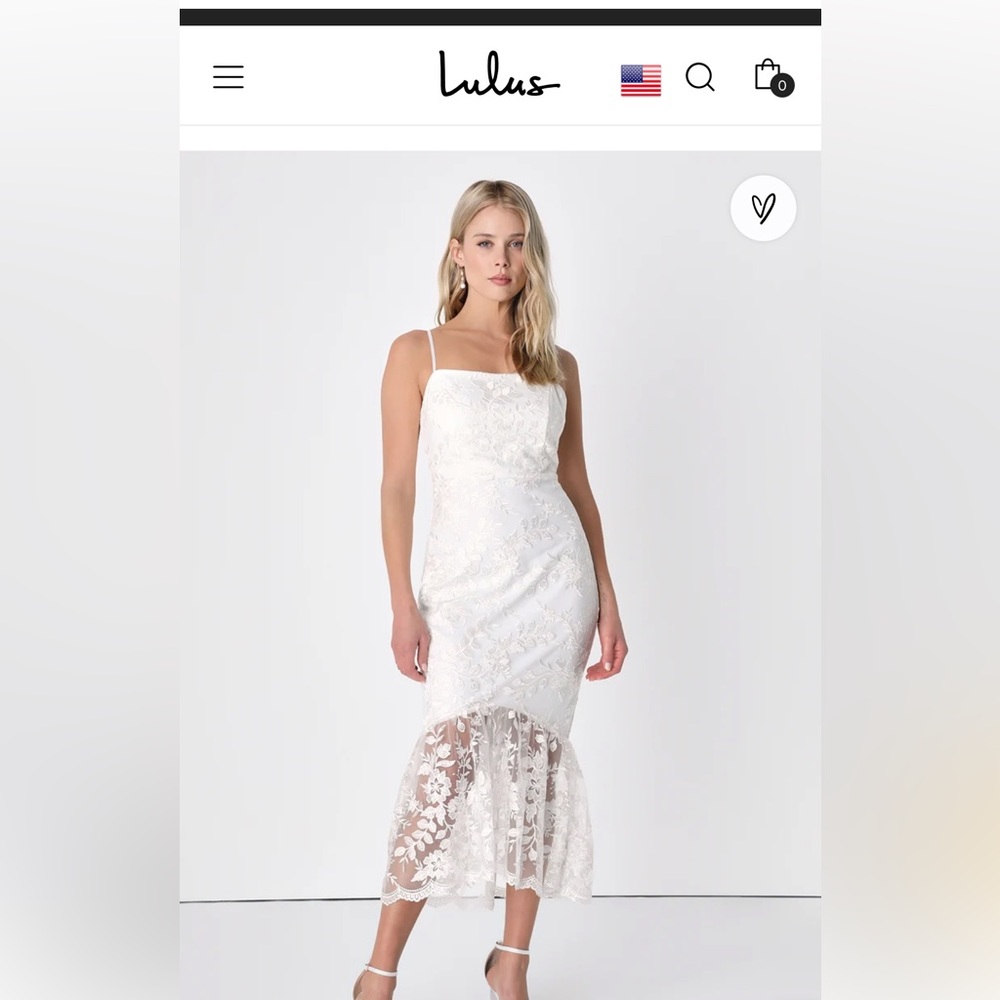 Adored Eternity White Embroidered Lace Trumpet Midi Dress